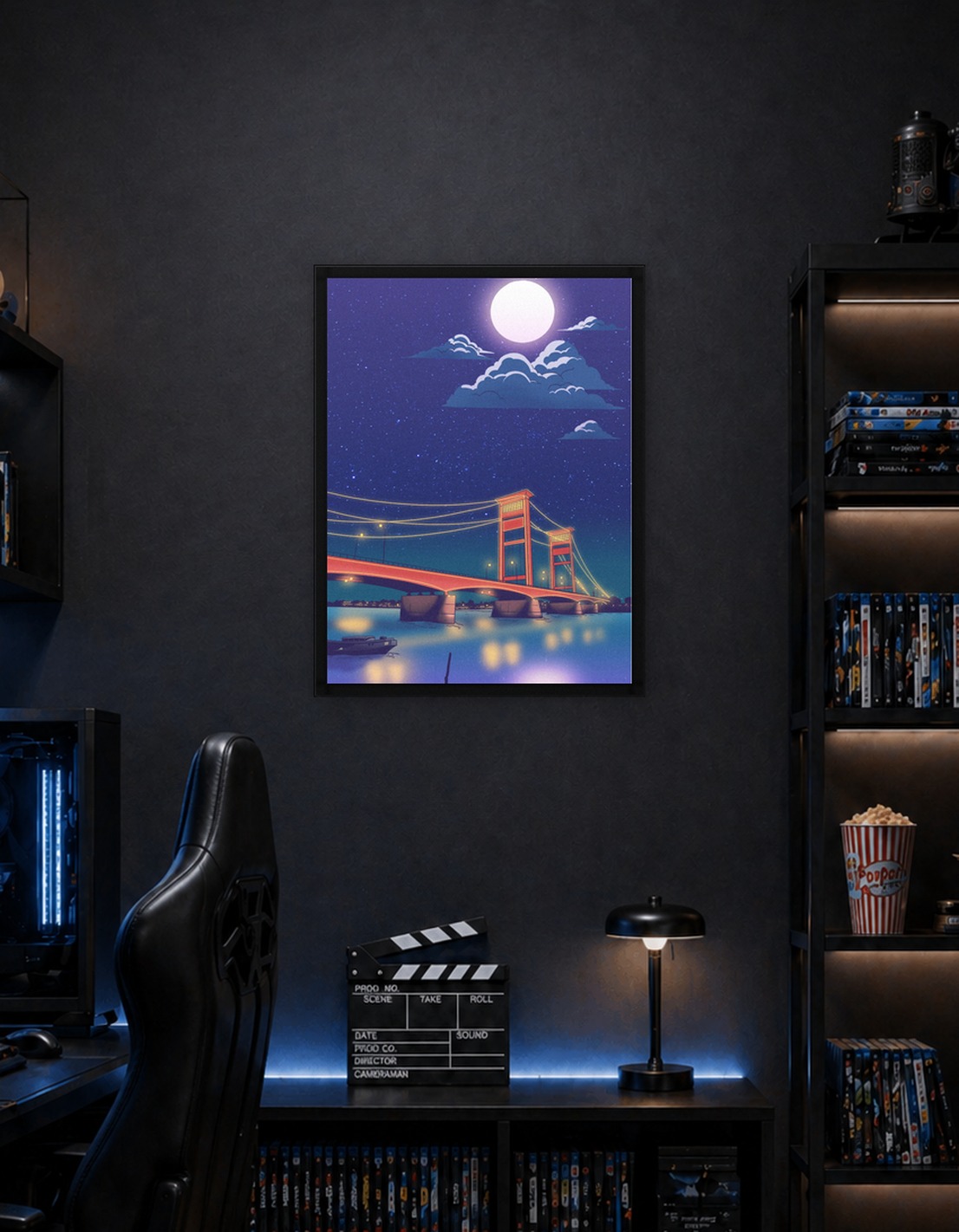Night Bridge Scene with Moon