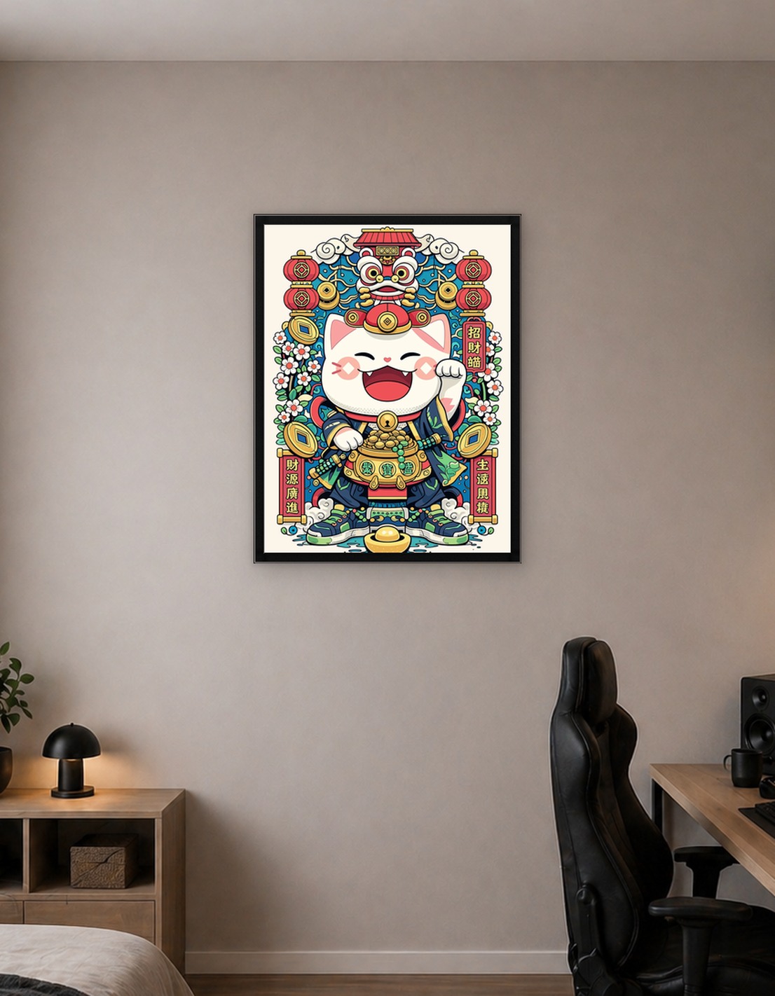 Lucky Cat with Gold and Lanterns