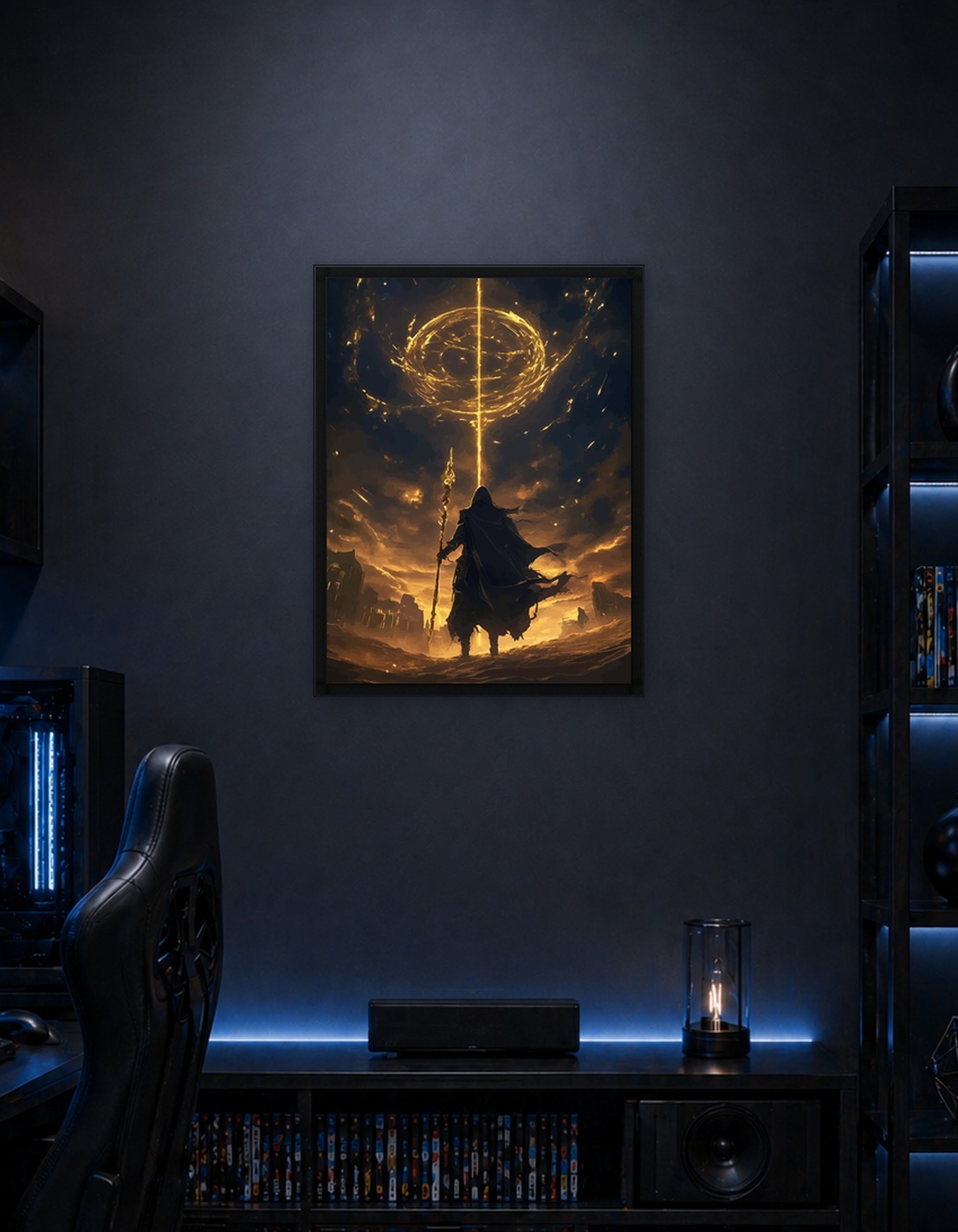 Mysterious Figure and Golden Portal