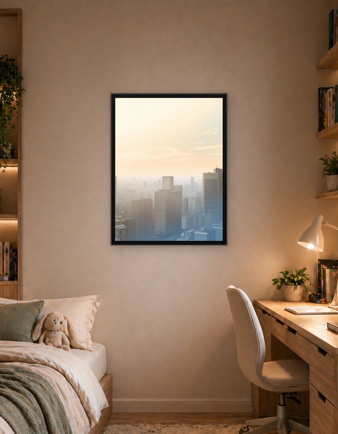 Misty Cityscape at Sunrise