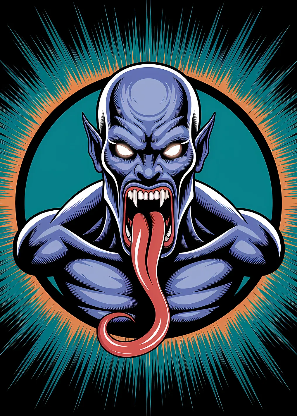 Menacing Vampire with Extended Tongue Illustration