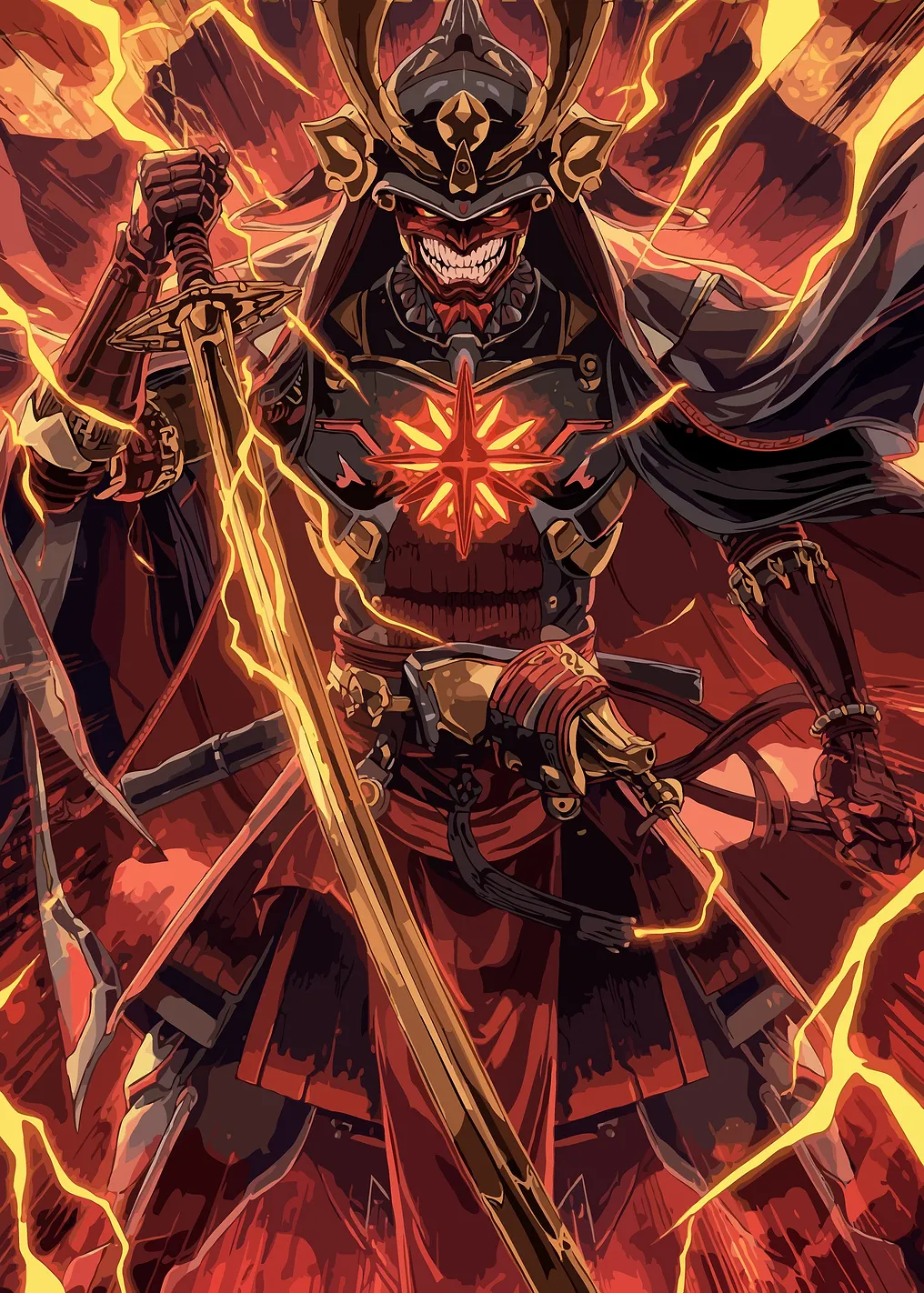 Fantasy of Samurai Warrior with Golden Katana Sword