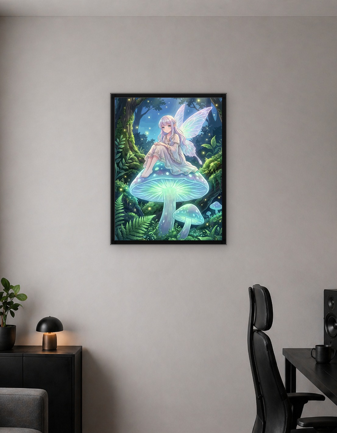Fairy Sitting on a Glowing Mushroom