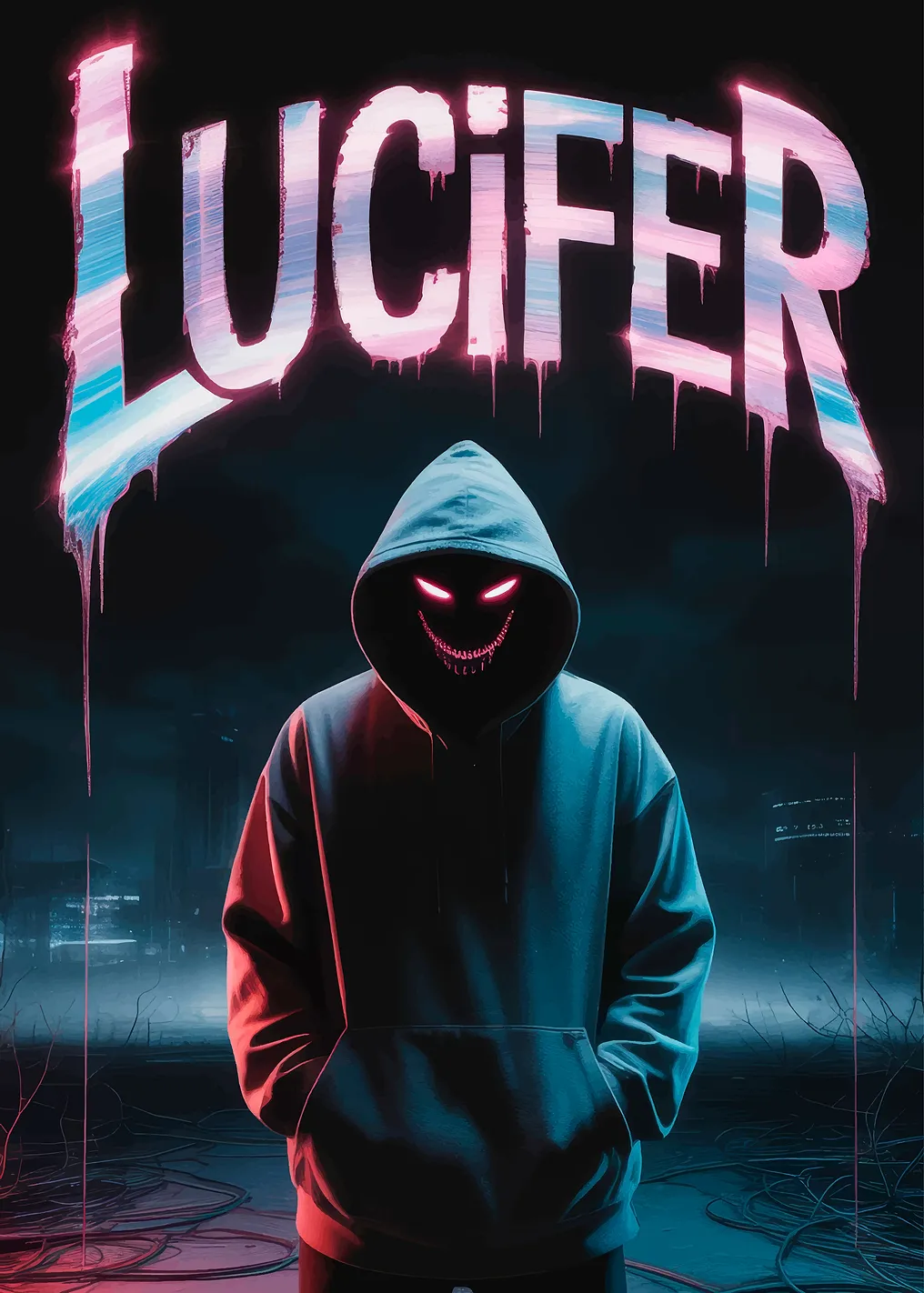Lucifer Hooded Figure with Glowing Eyes