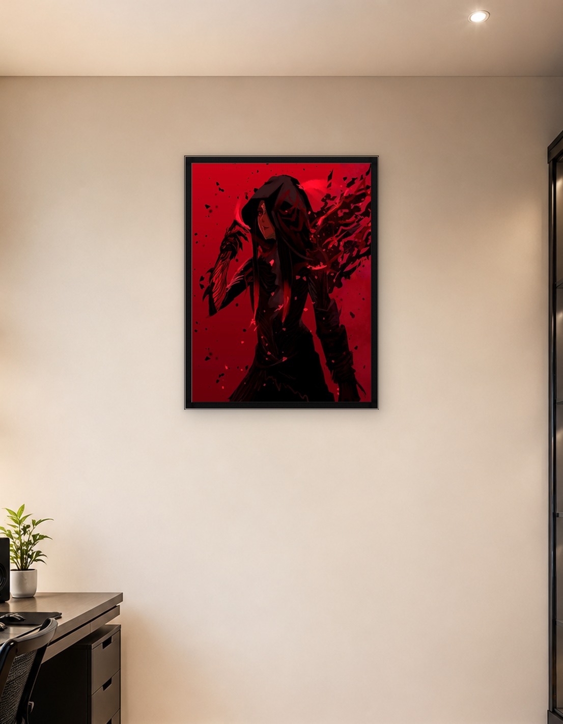 Hooded Figure in Red and Black