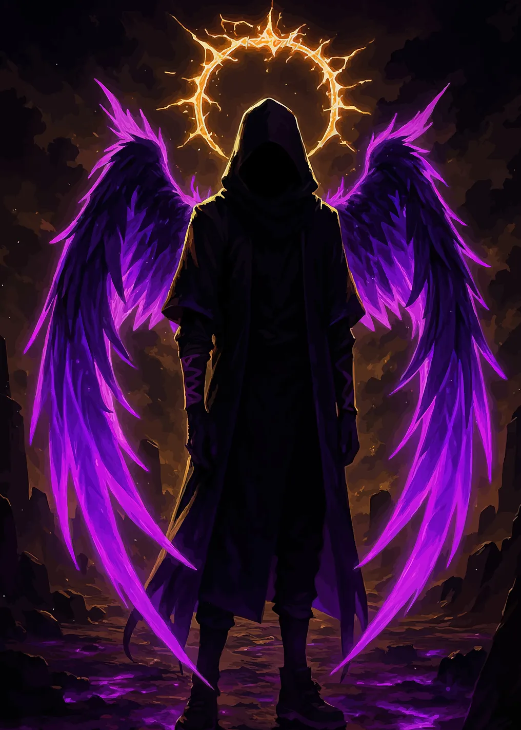 Hooded Figure Wings Halo