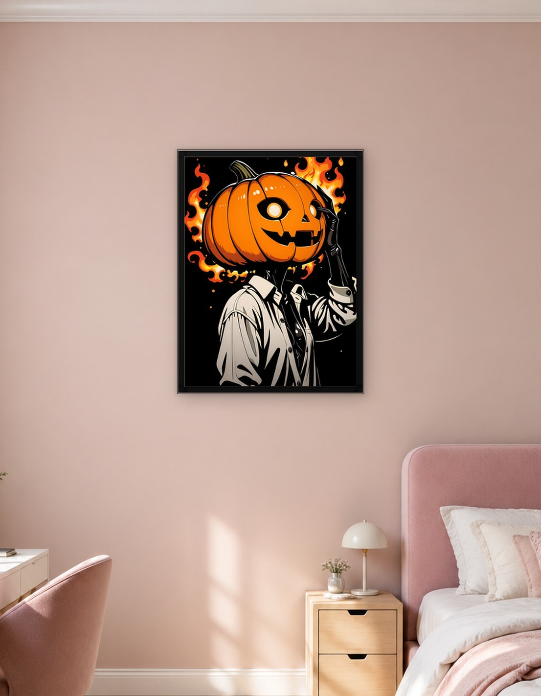Pumpkin Head Figure with Flames