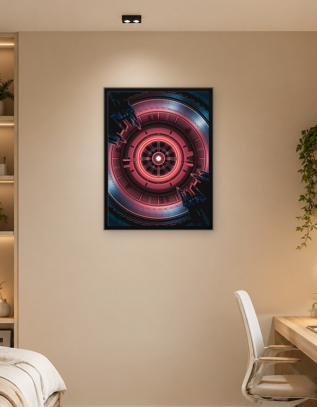 Futuristic Circular Structure with Neon Glow