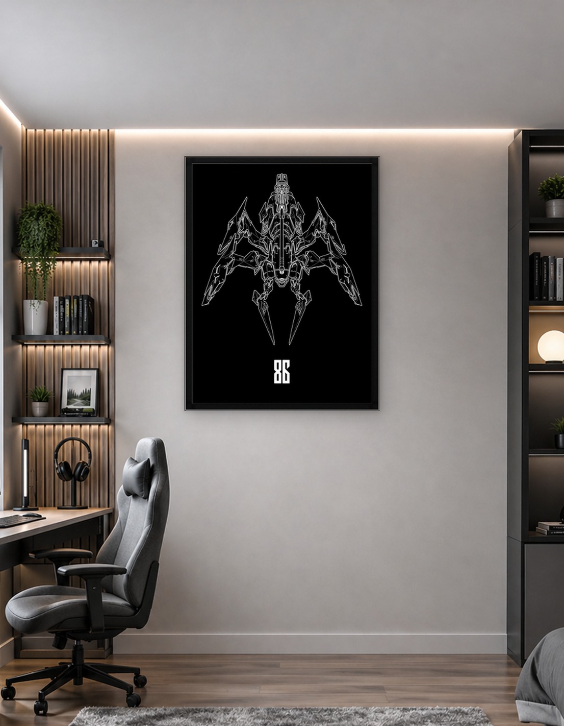 Futuristic Mecha Design on Black Background