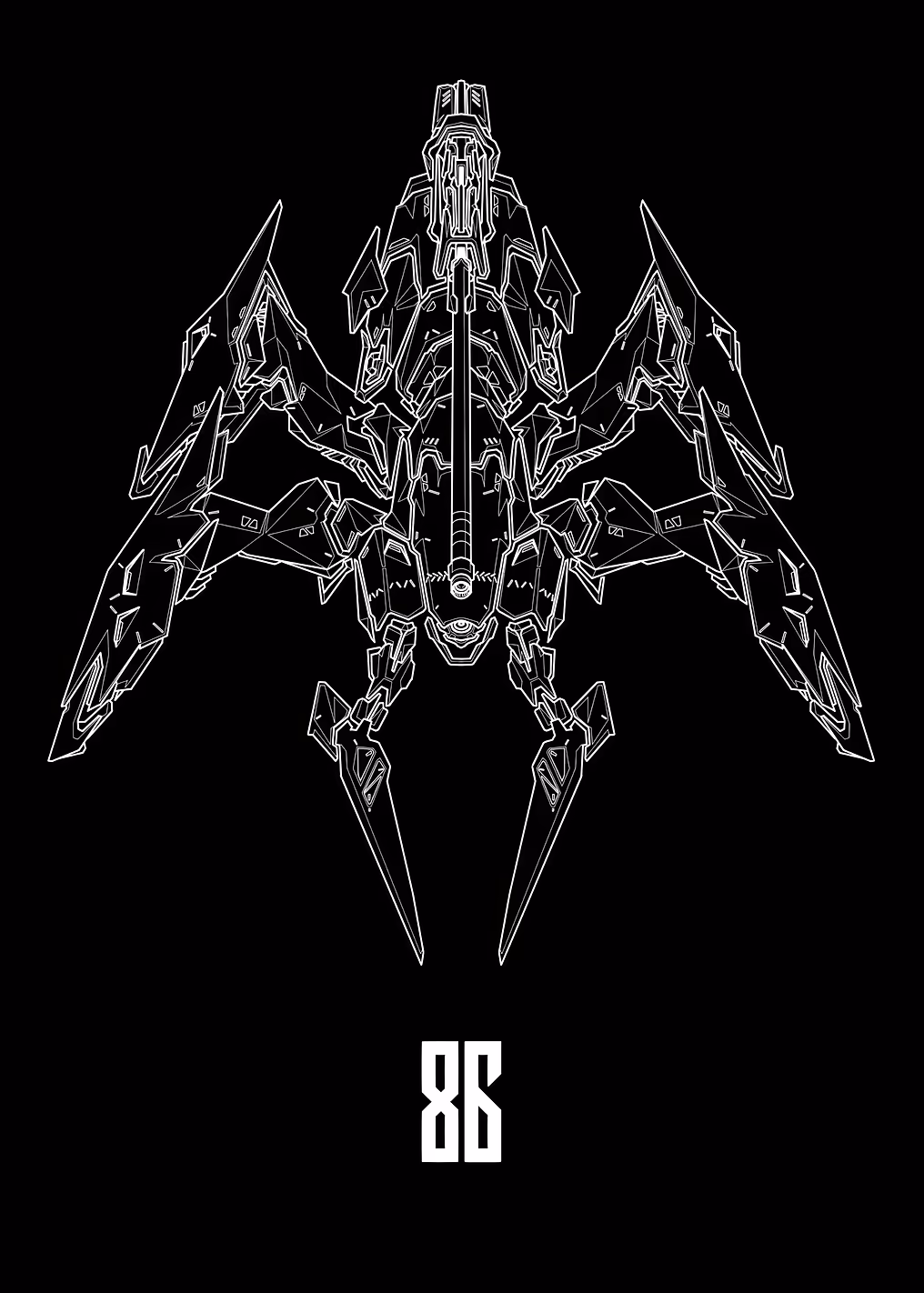 Futuristic Mecha Design on Black Background
