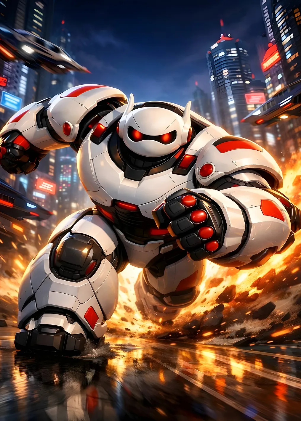 Futuristic Robot in Cityscape