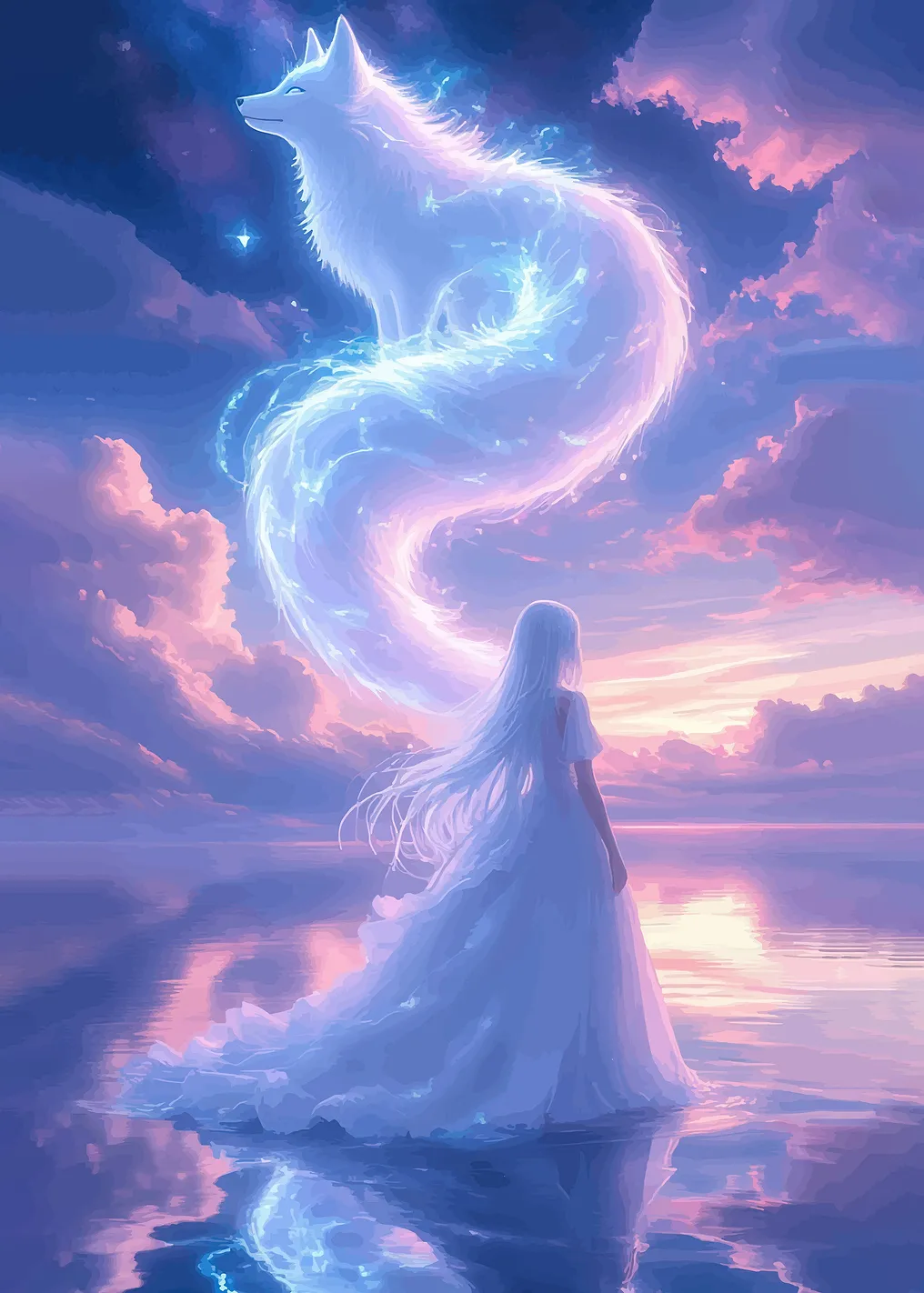 Fantasy Wolf and Woman by the Sea