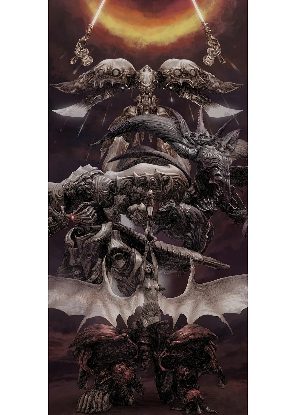 Fantasy Battle Scene with Winged Figures