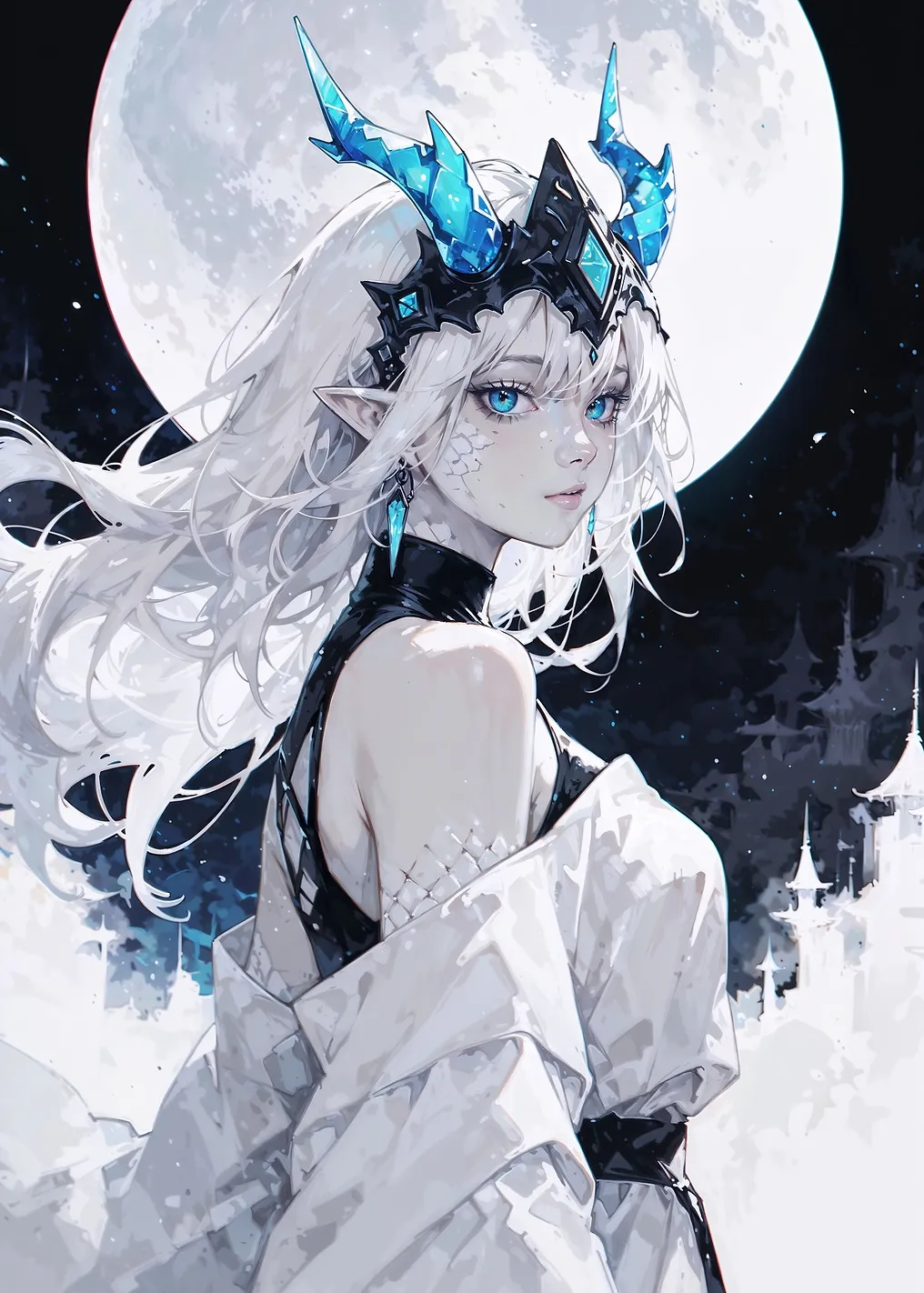 Fantasy Elf Queen with Moon Background