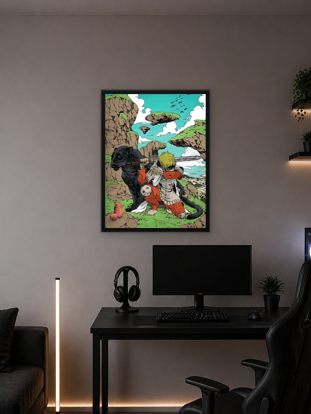 Fantasy Landscape with Warrior and Panther