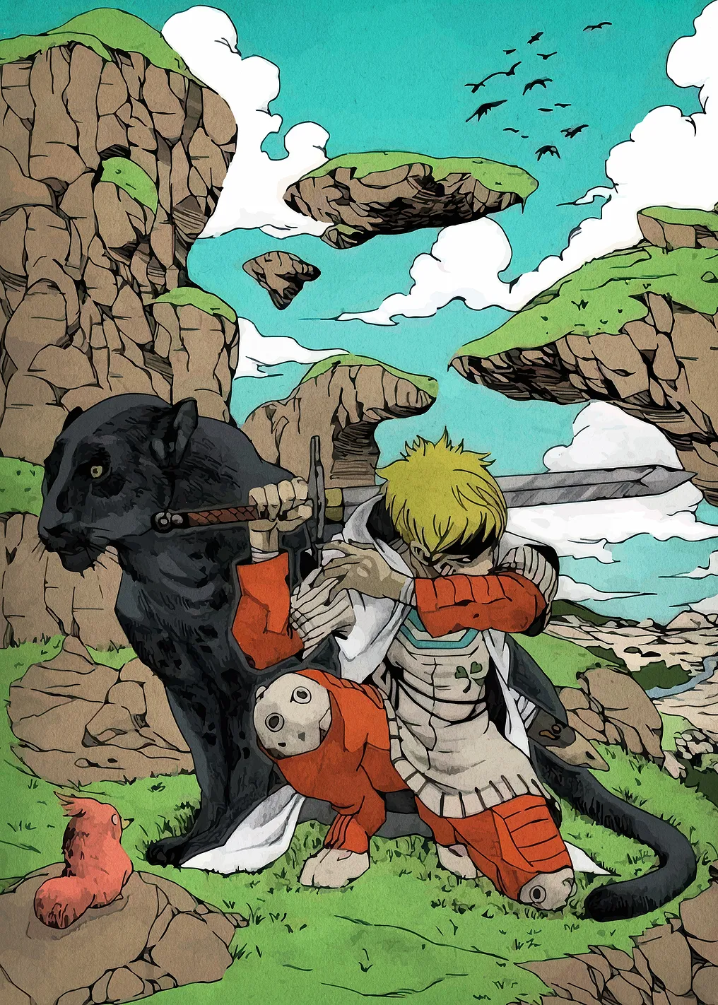 Fantasy Landscape with Warrior and Panther