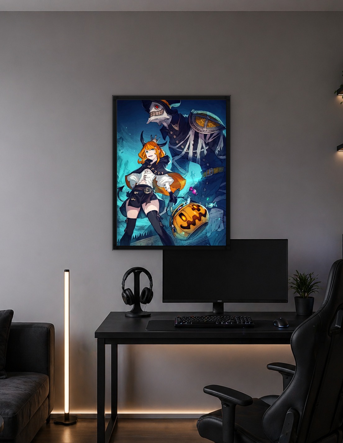 Halloween Anime Girl with Pumpkin