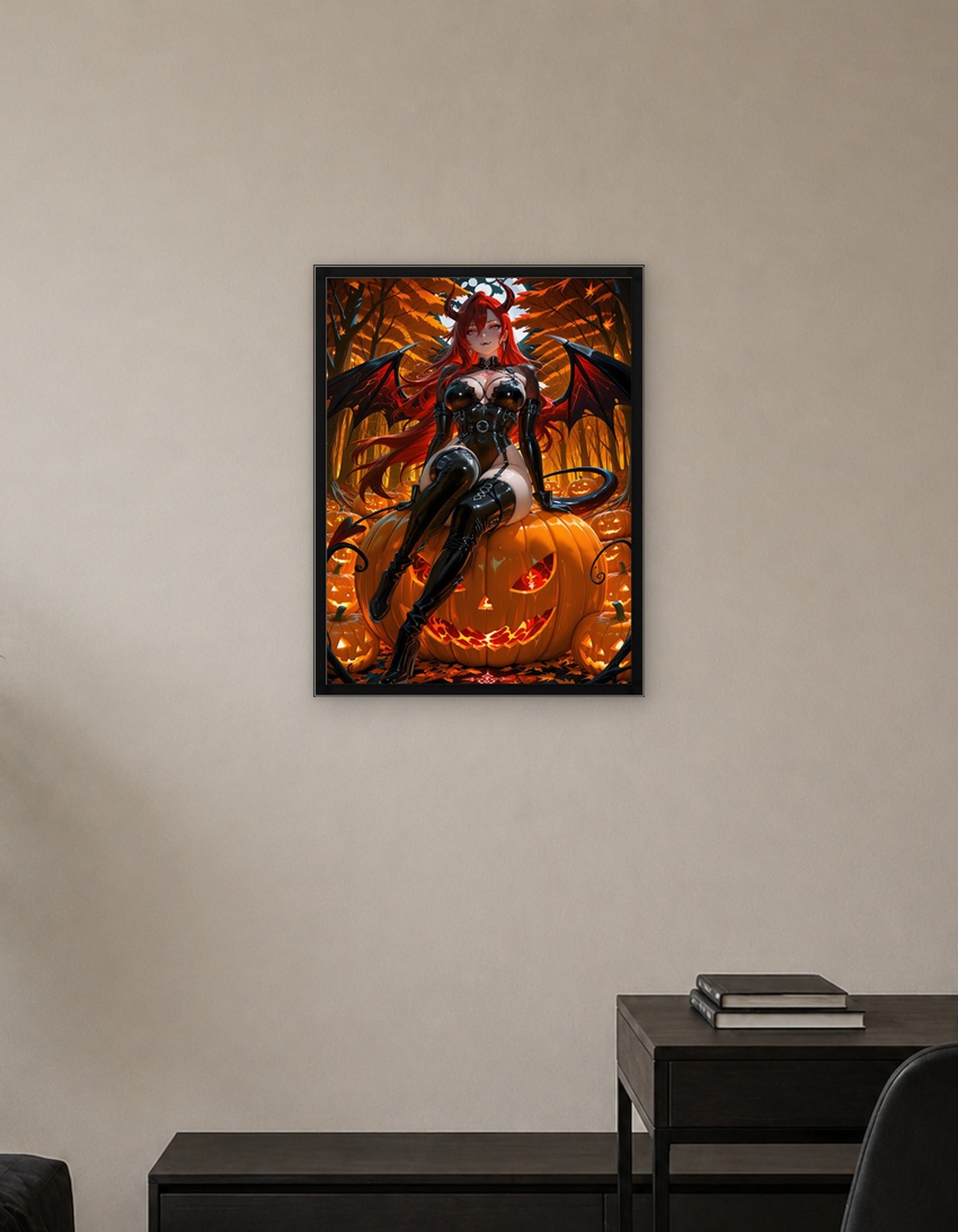 Halloween Demon Girl on Pumpkin Throne