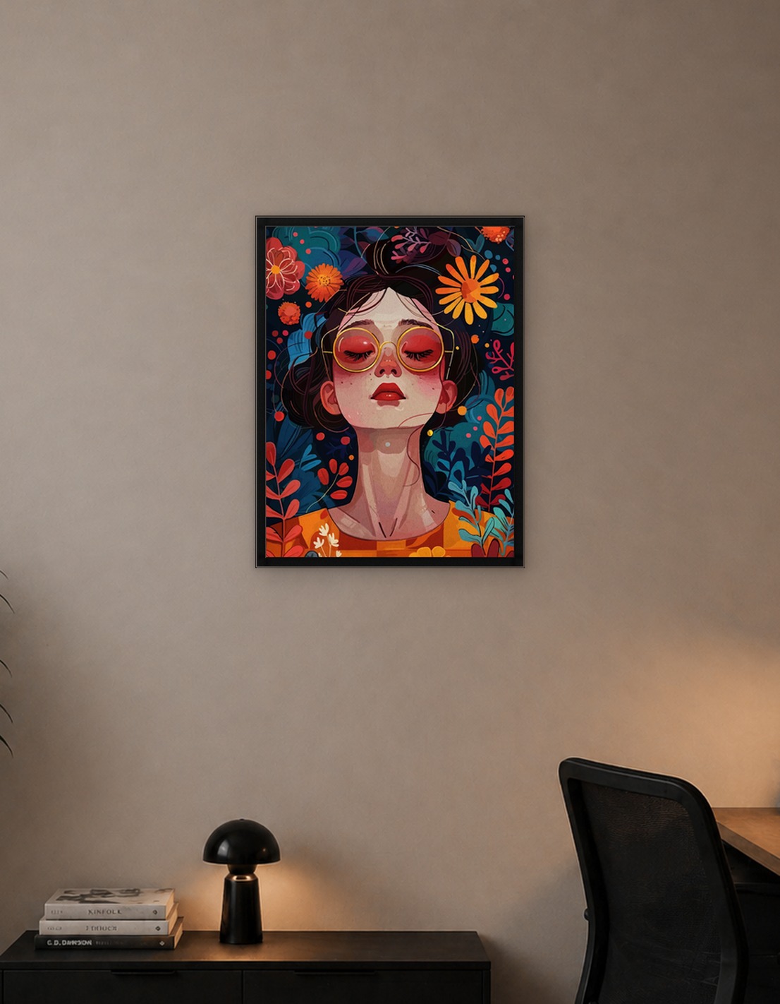 Floral Portrait with Red Glasses