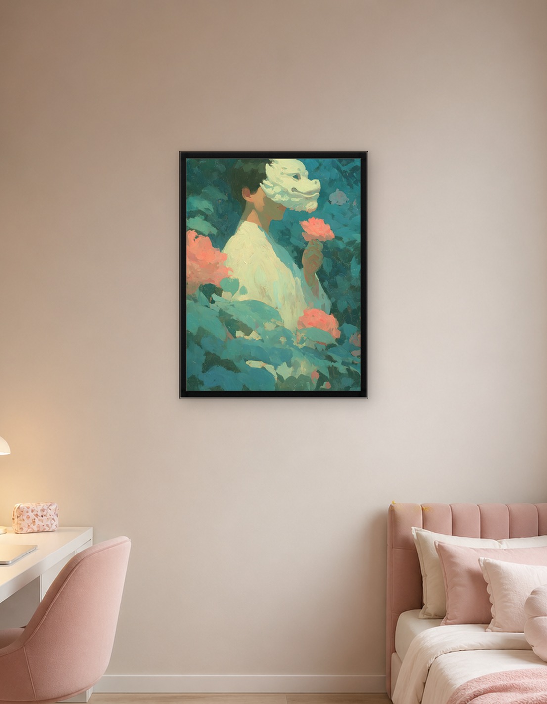Person in Dragon Mask with Roses
