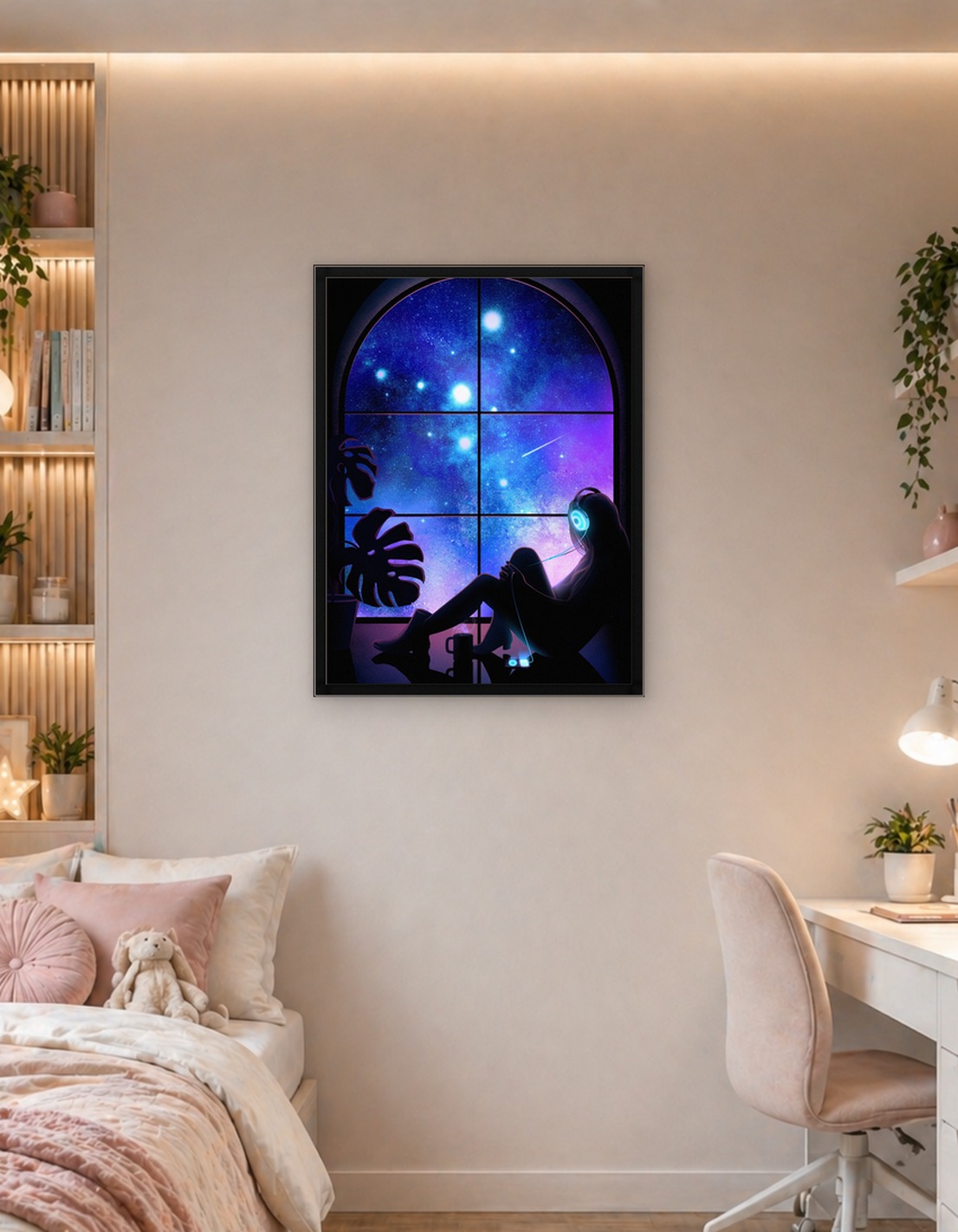 Person Listening to Music Under Starry Sky