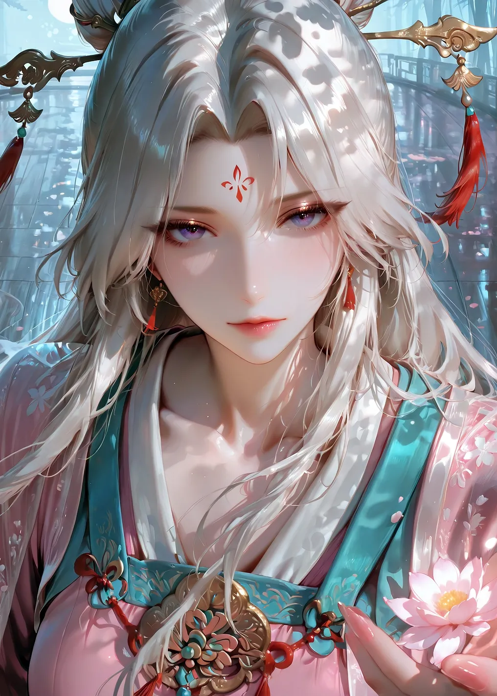 Elegant Asian Woman with Lotus Flower