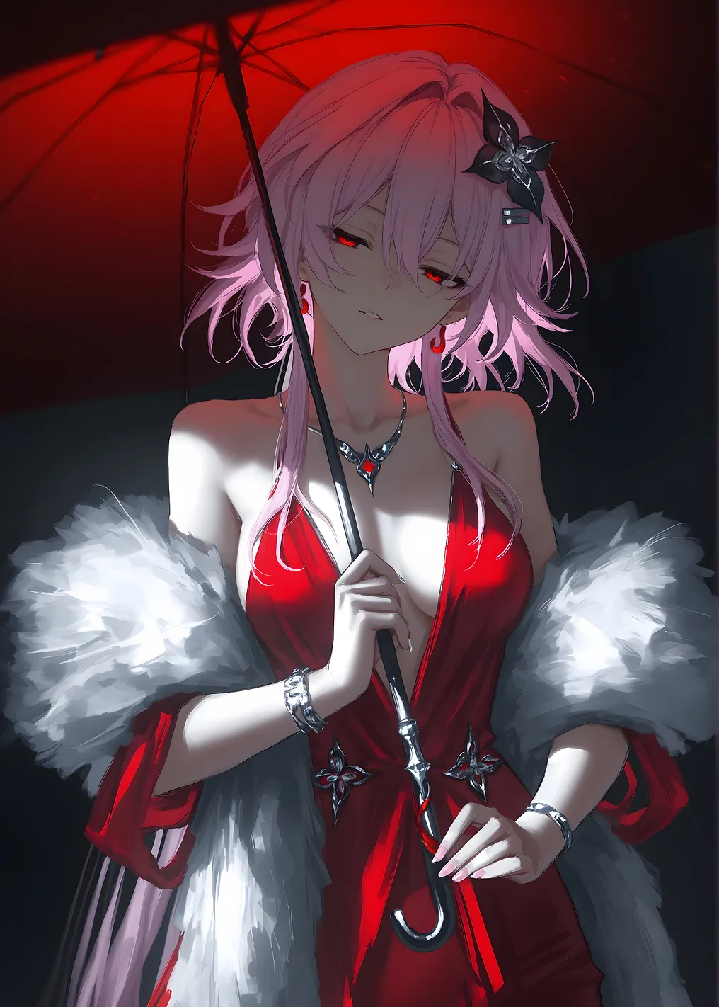 Elegant Anime Girl with Red Umbrella