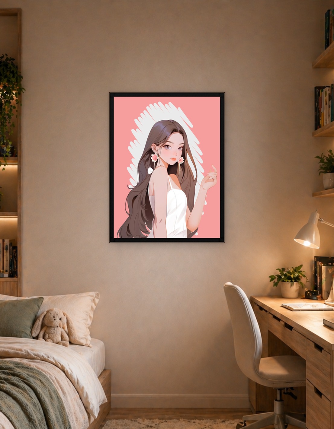 Elegant Girl with Flower Earrings