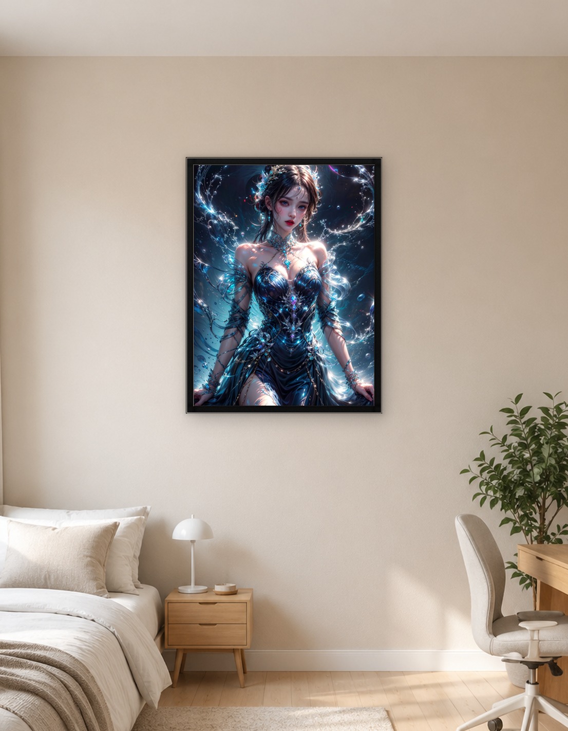Elegant Woman in Blue Fantasy Dress