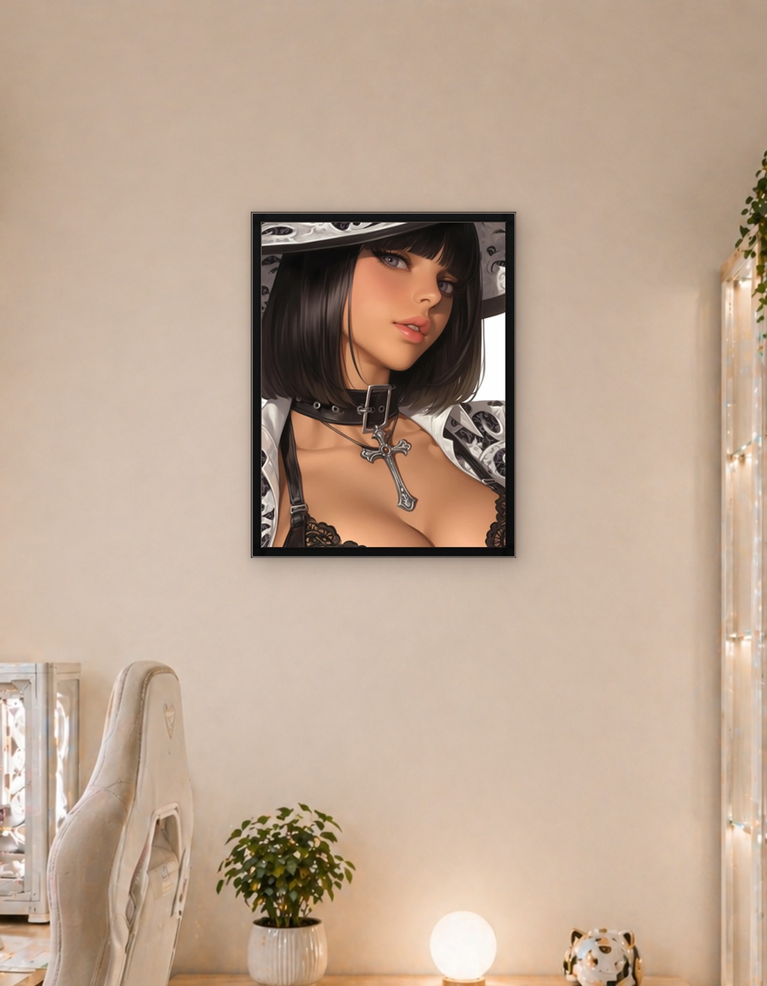 Elegant Woman Caster Cross Necklace Portrait