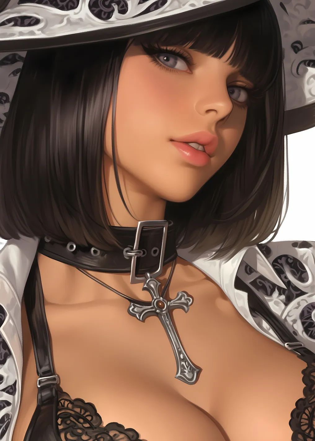 Elegant Woman Caster Cross Necklace Portrait