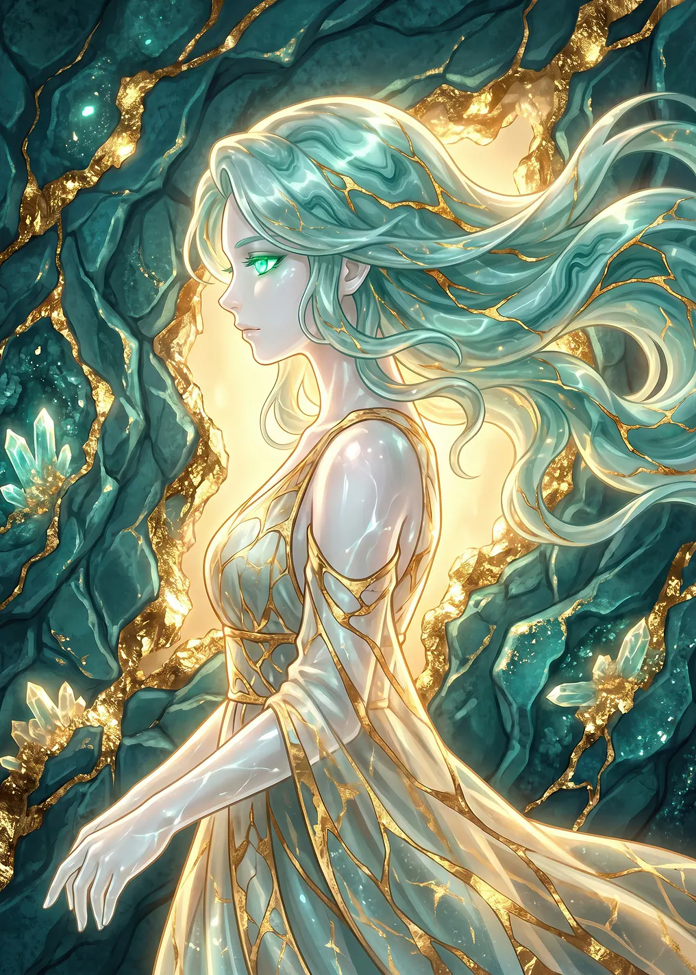 Ethereal Woman in Crystal Cave