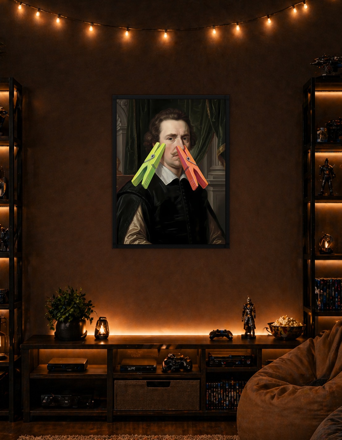 Humorous Portrait with Clothespins