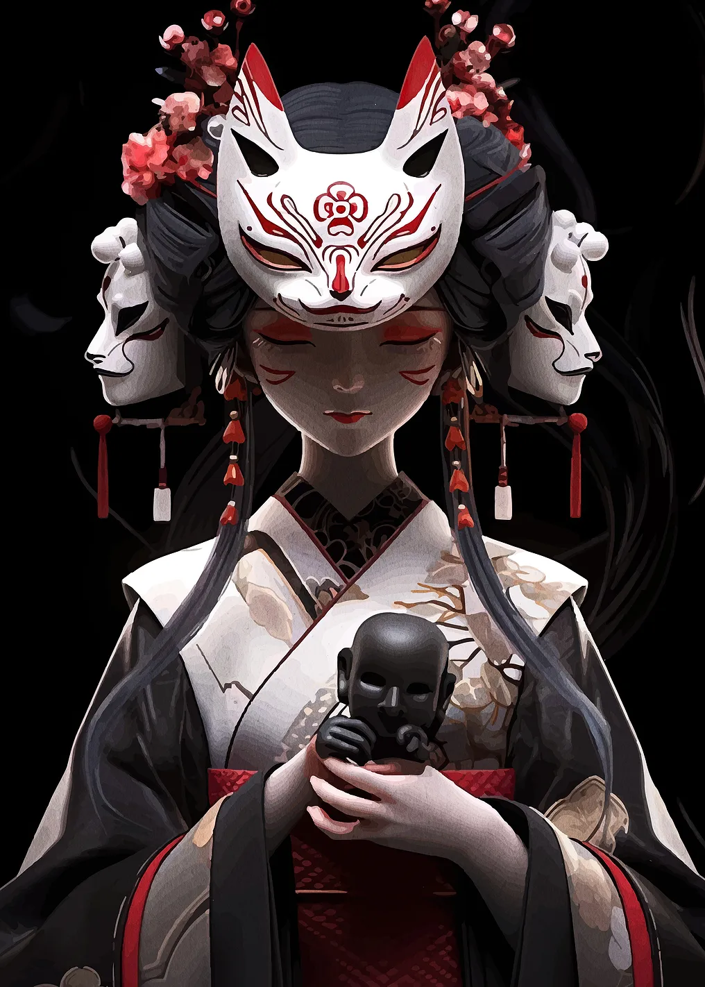 Japanese Woman with Fox Mask