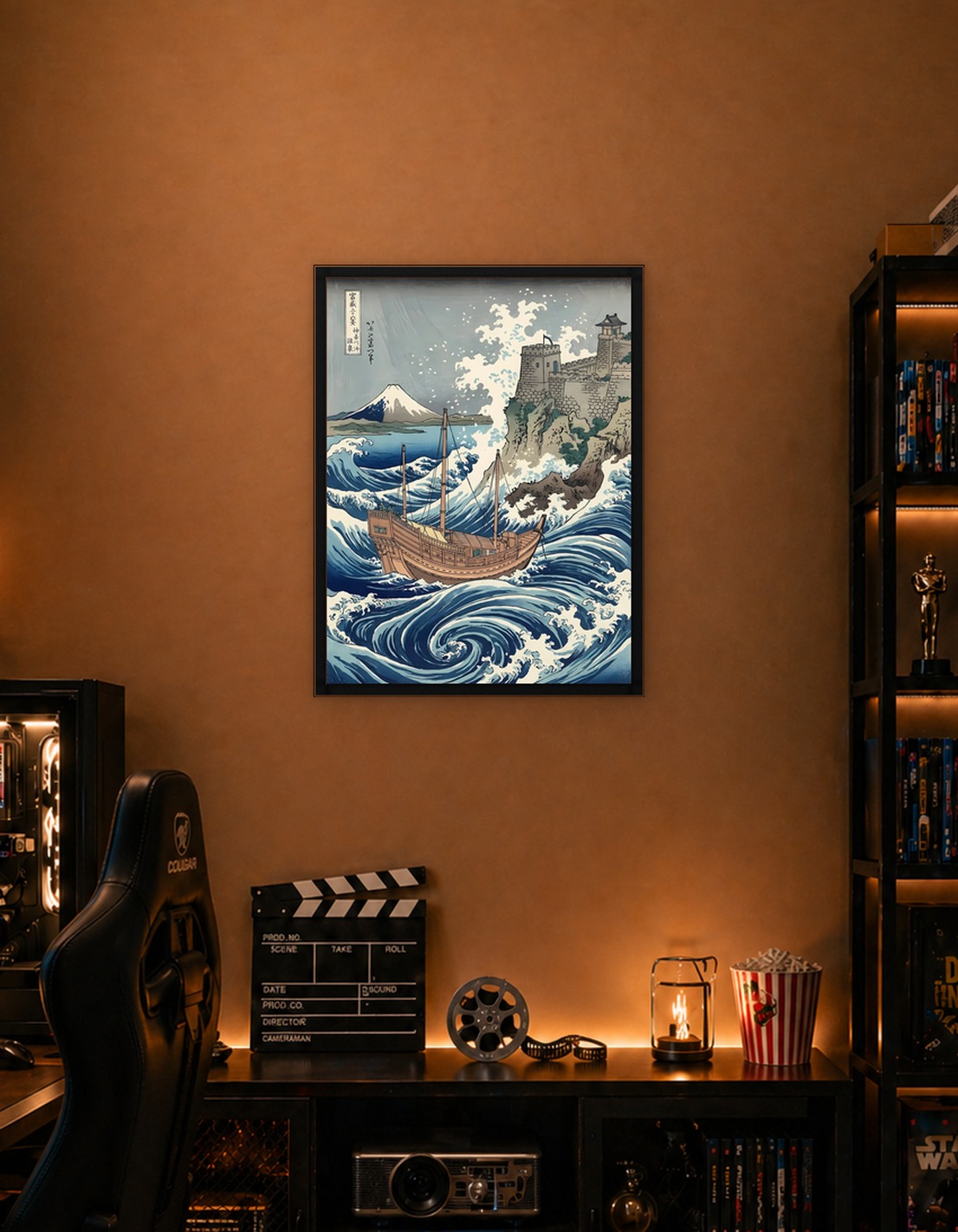 Japanese Woodblock Print: Boat and Waves