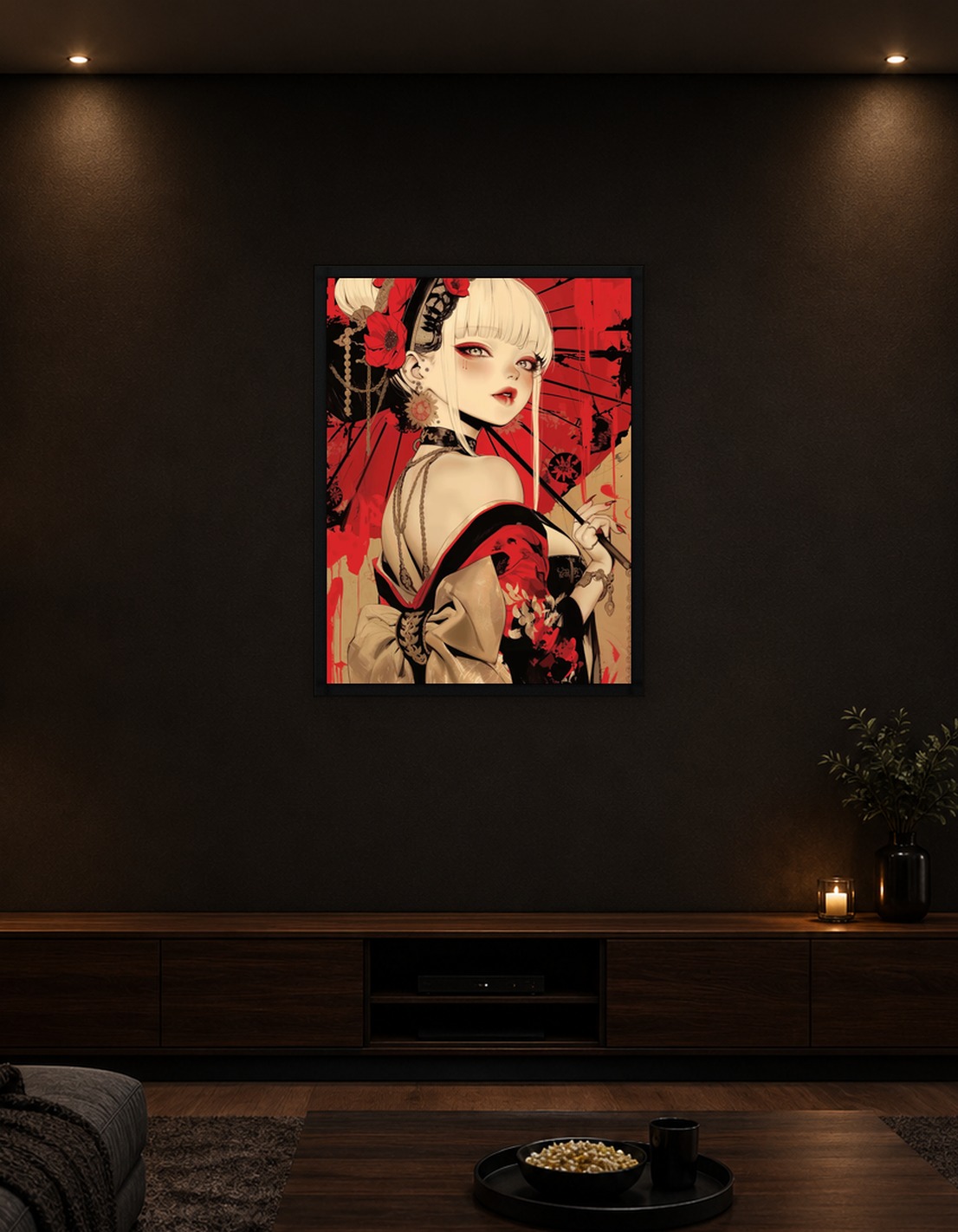 Geisha Inspired Japanese Girl with Red Umbrella