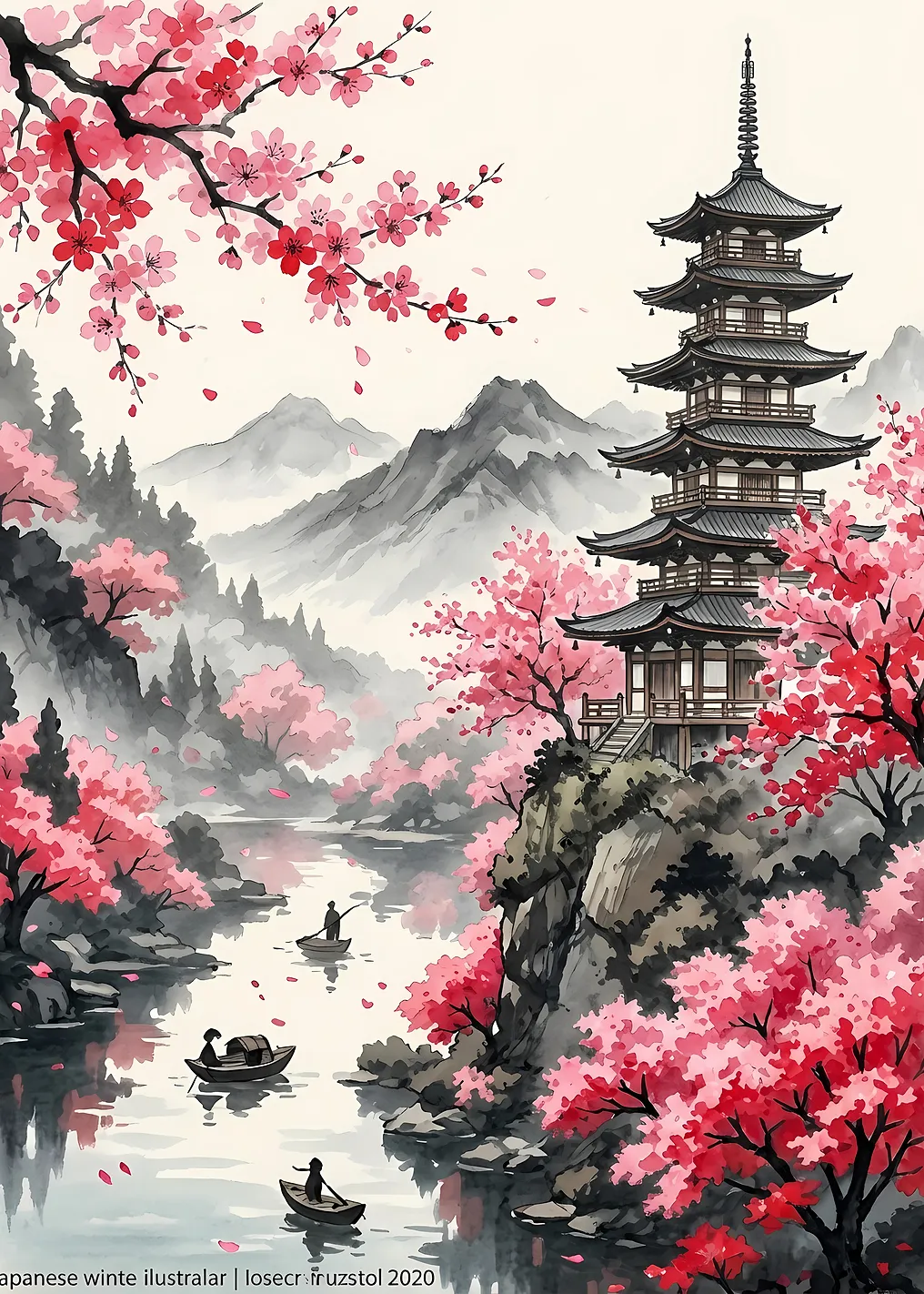 Japanese Pagoda with Cherry Blossoms - 9489603