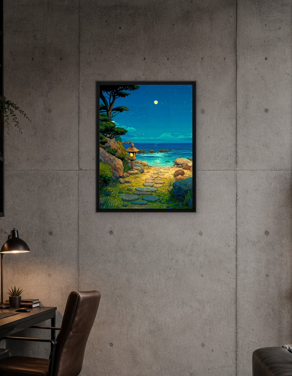 Japanese Garden by the Sea at Night