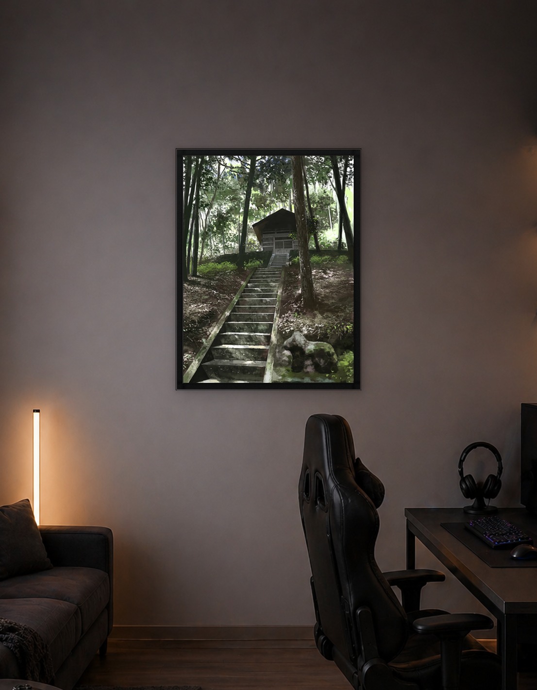 Japanese Shrine in Forest Illustration