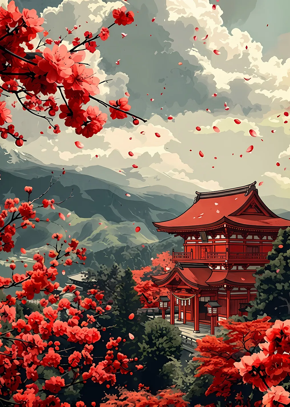 Japanese Temple with Cherry Blossoms - 9453757