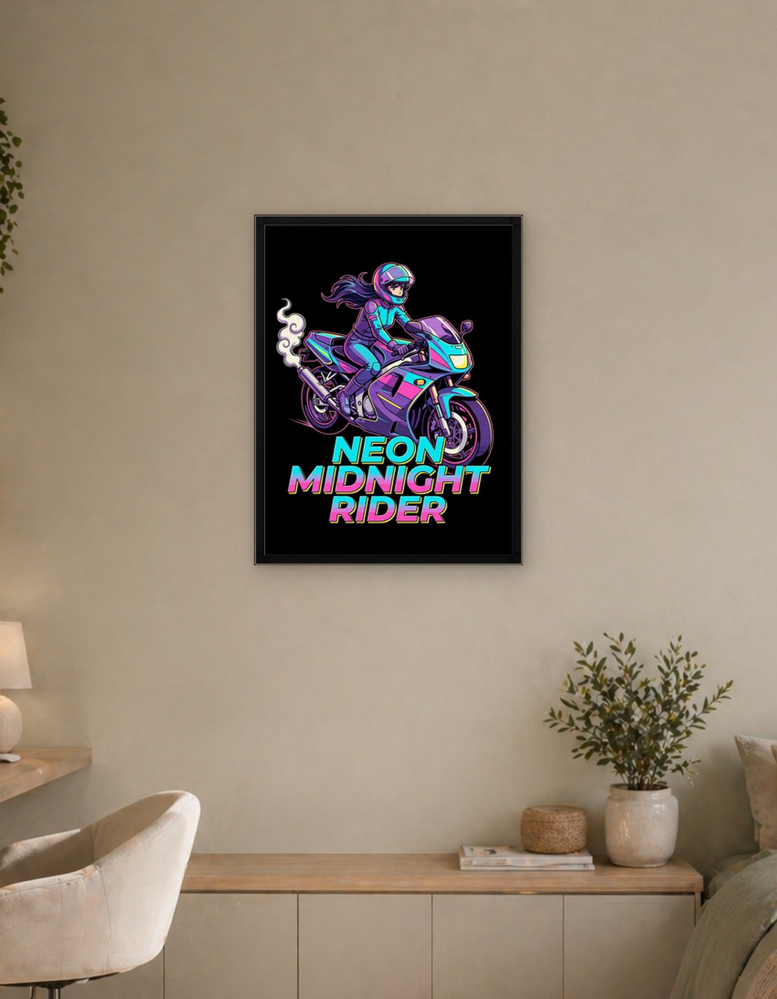 Neon Midnight Rider Anime Motorcycle