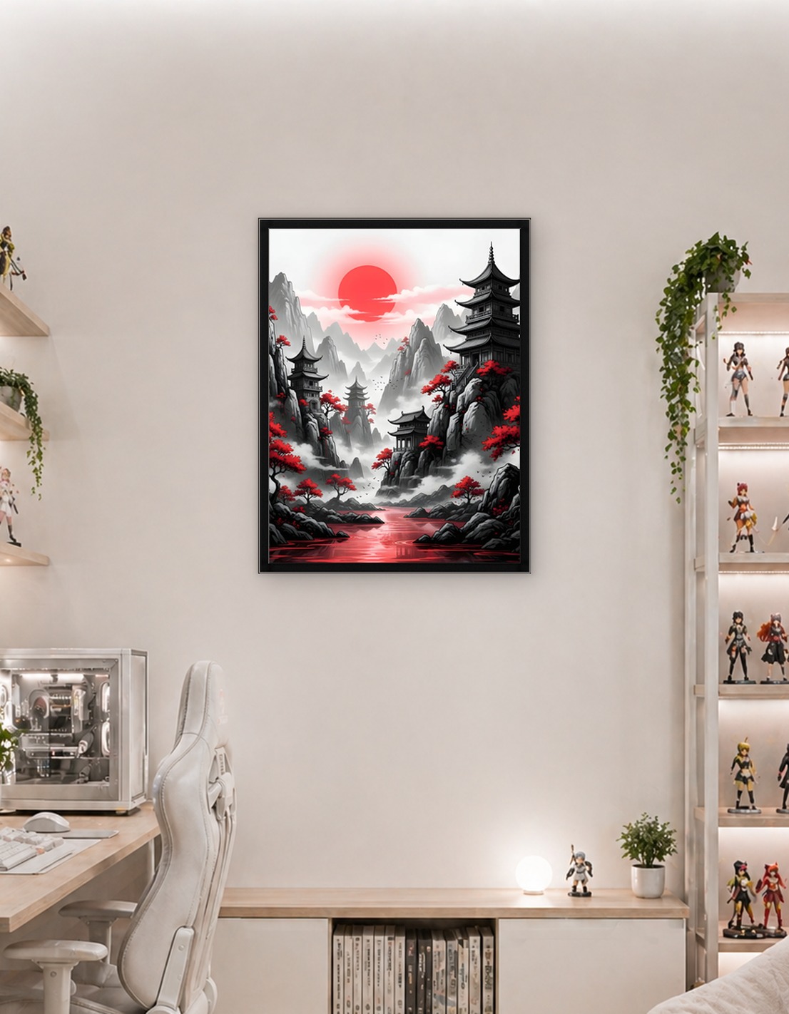 “Crimson Pagoda View – Tranquil Japanese Scene”