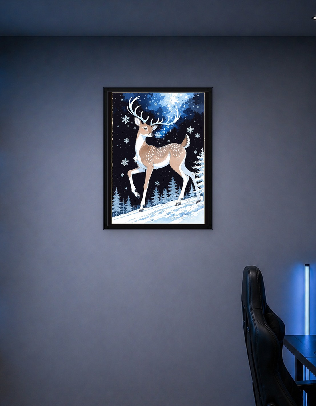 Watercolor Deer in Winter Wonderland