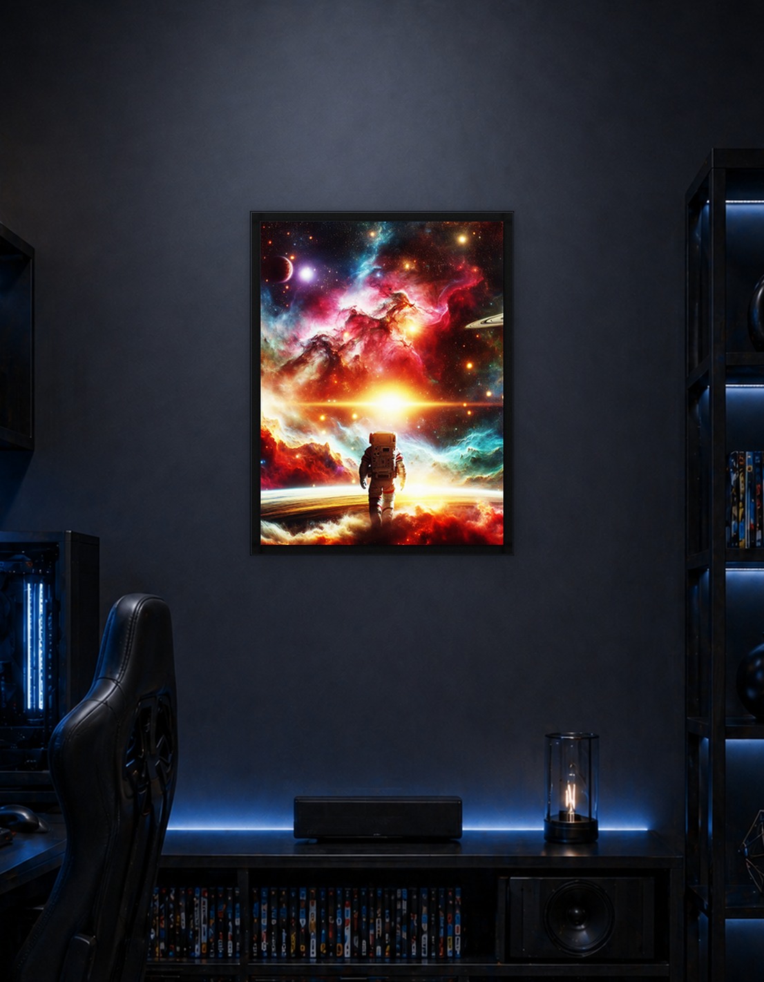 Astronaut in Space with Spectacular Cosmic Landscape