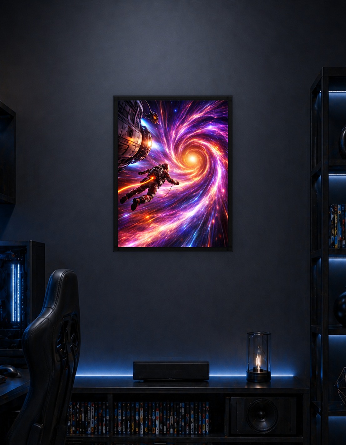 Astronaut entering a cosmic wormhole
