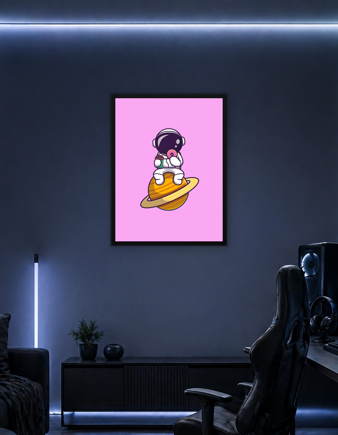 Astronaut eating doughnut