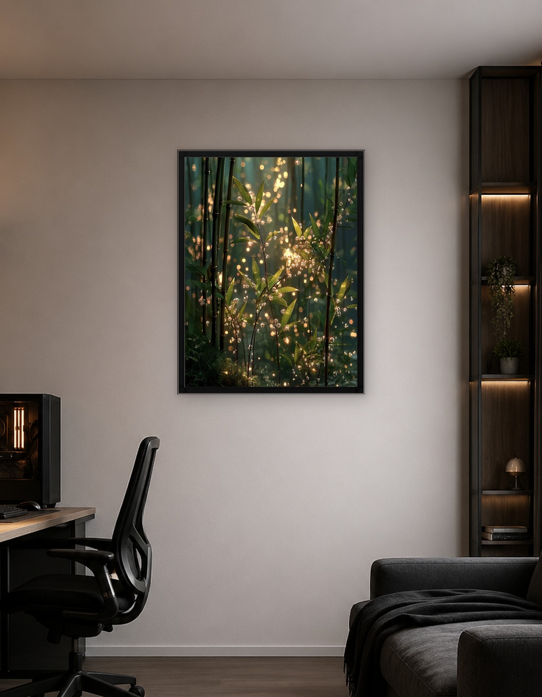 Bamboo Forest with Sparkling Lights