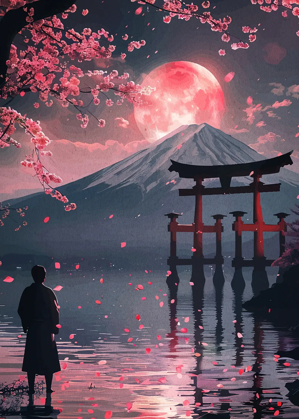 Serene Japanese Landscape Cherry Blossoms