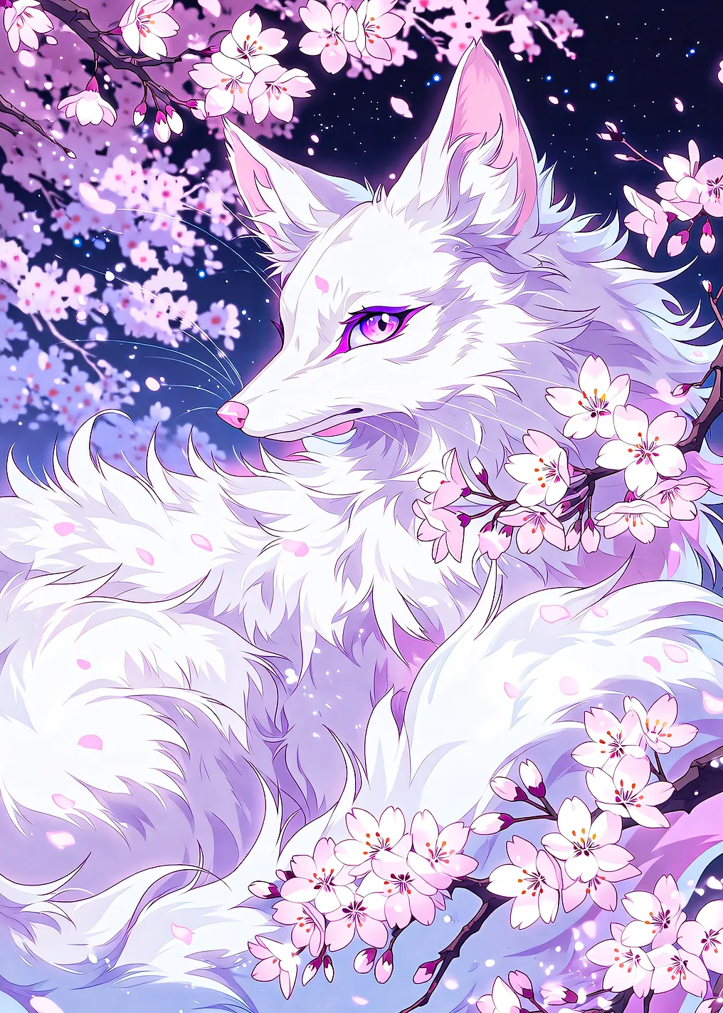 White Fox with Cherry Blossoms - 9573936