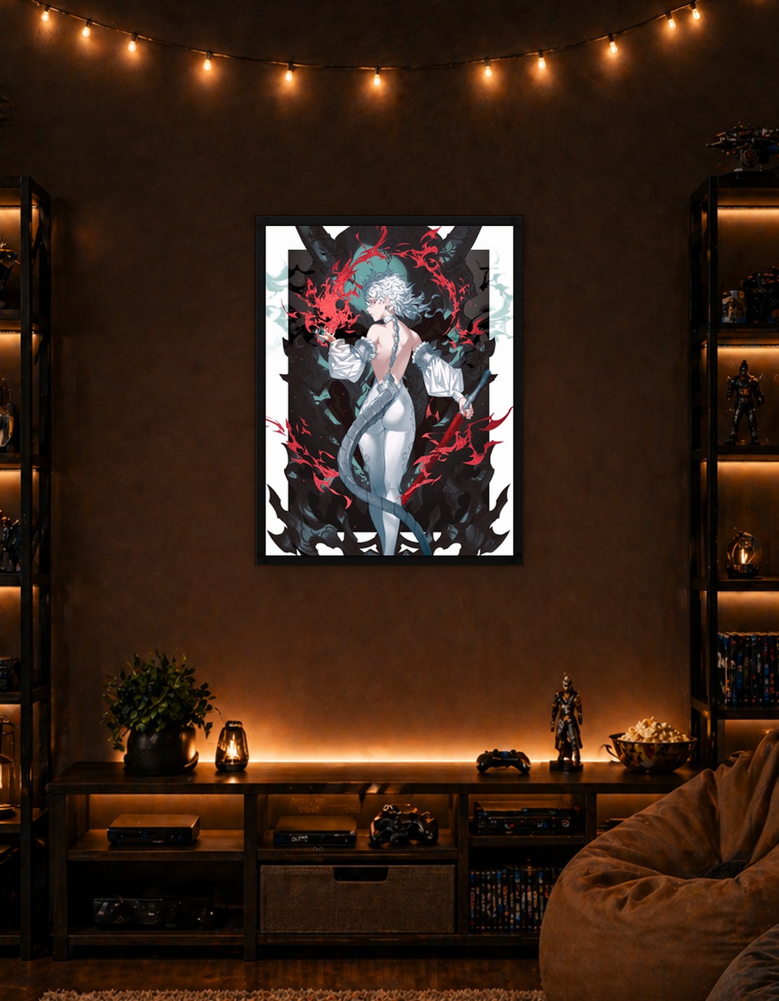 White-haired warrior with red energy